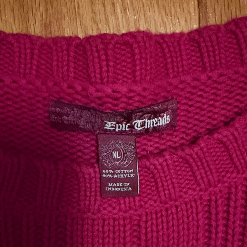 Girl's Raspberry Cable Knit Sweater - Picture 3 of 3
